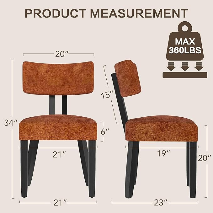 GOTMINSI Mid Century Modern Dining Chairs,Velvet Farmhouse Upholstered Kitchen Chairs, Accent Curved Backrest Dining Room Chairs with Hardwood Legs (Caramel-Walnut Legs, 2PCS)
