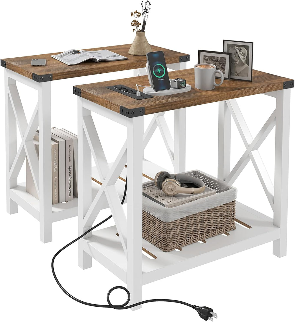 Hadulcet Farmhouse End Tables Living Room Set of 2, Narrow Side Table with Ch...