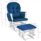 Glider and Ottoman White Wood and Navy Fabric