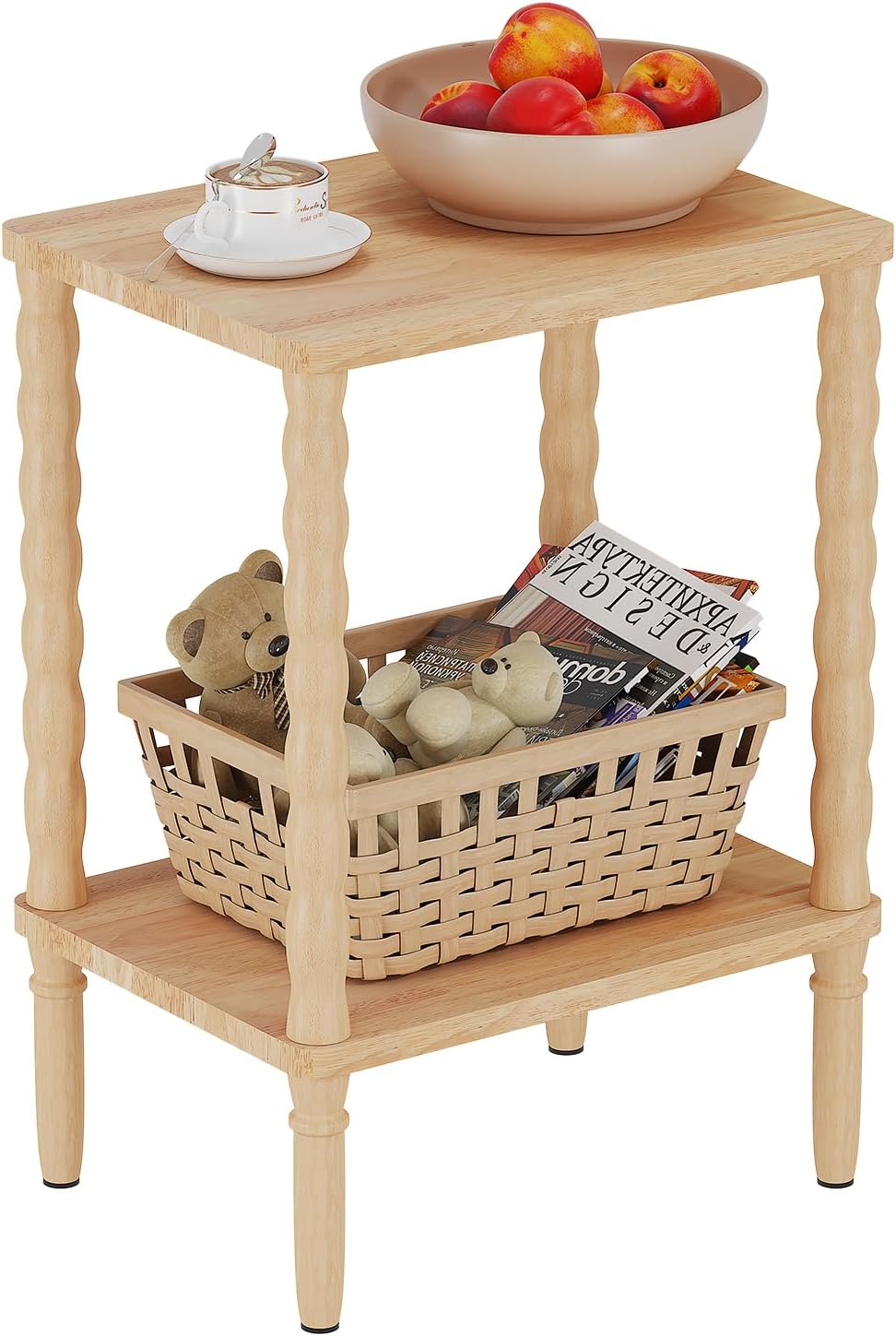 Solid Wood Side Table, Small Retro End Table, Narrow Couch Side Table with St...