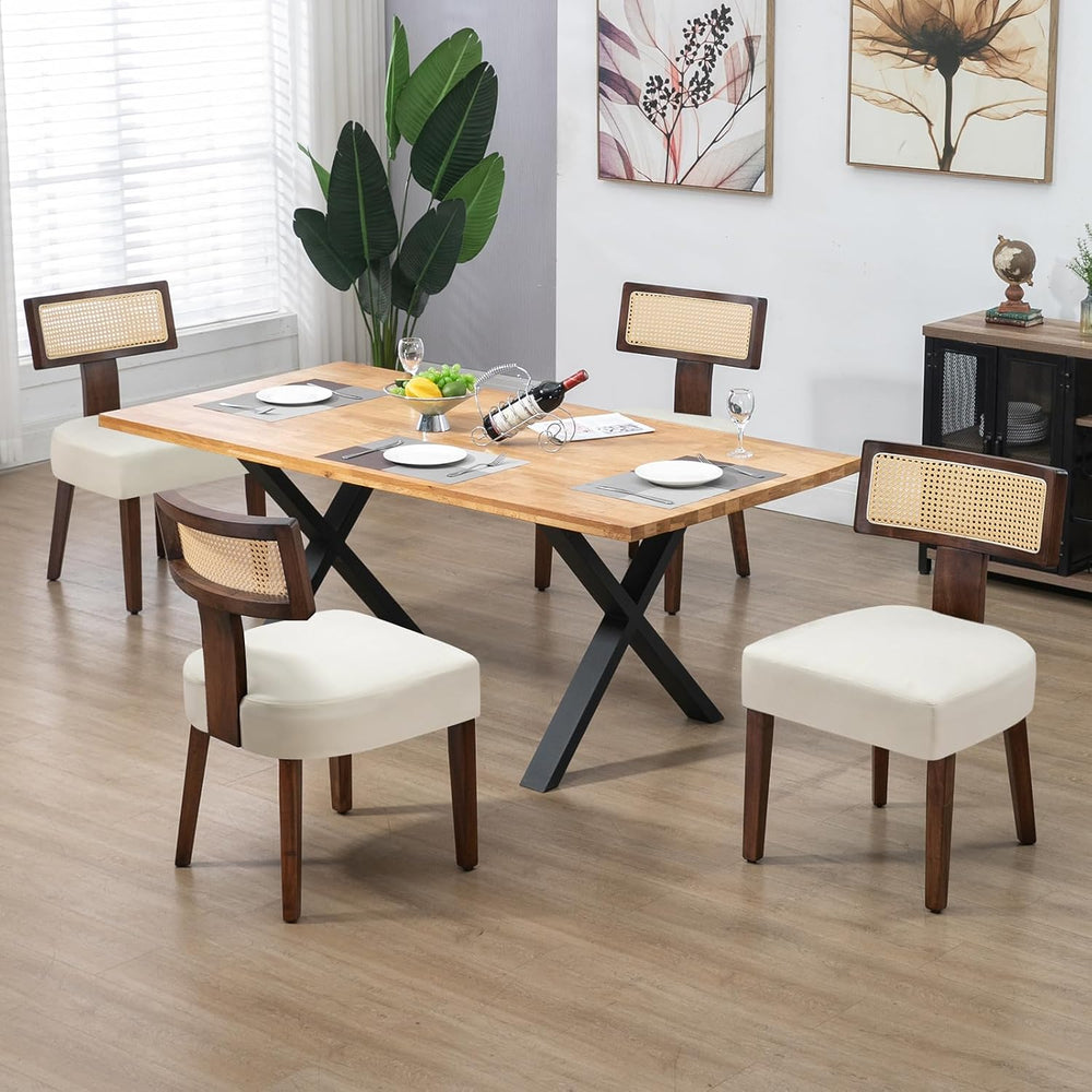 Rattan Dining Chairs Set of 2, Farmhouse Kitchen Chair with Cane Back & W...