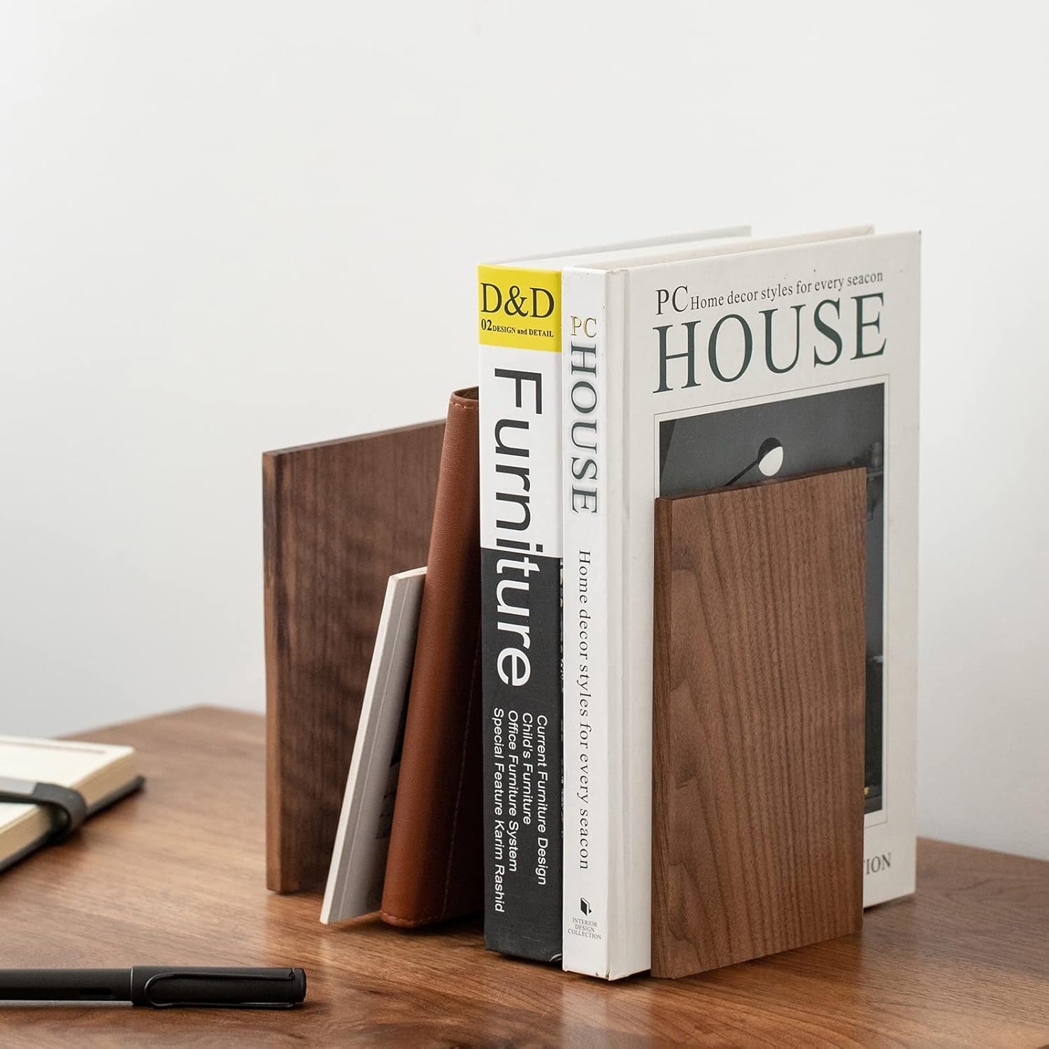 Muso Wood Handmade Walnut Book Ends, Non-Skid Bookends for Shelves, Large Sturdy Book Ends for Heavy Books, Decorative Book Shelf (3 Pairs)