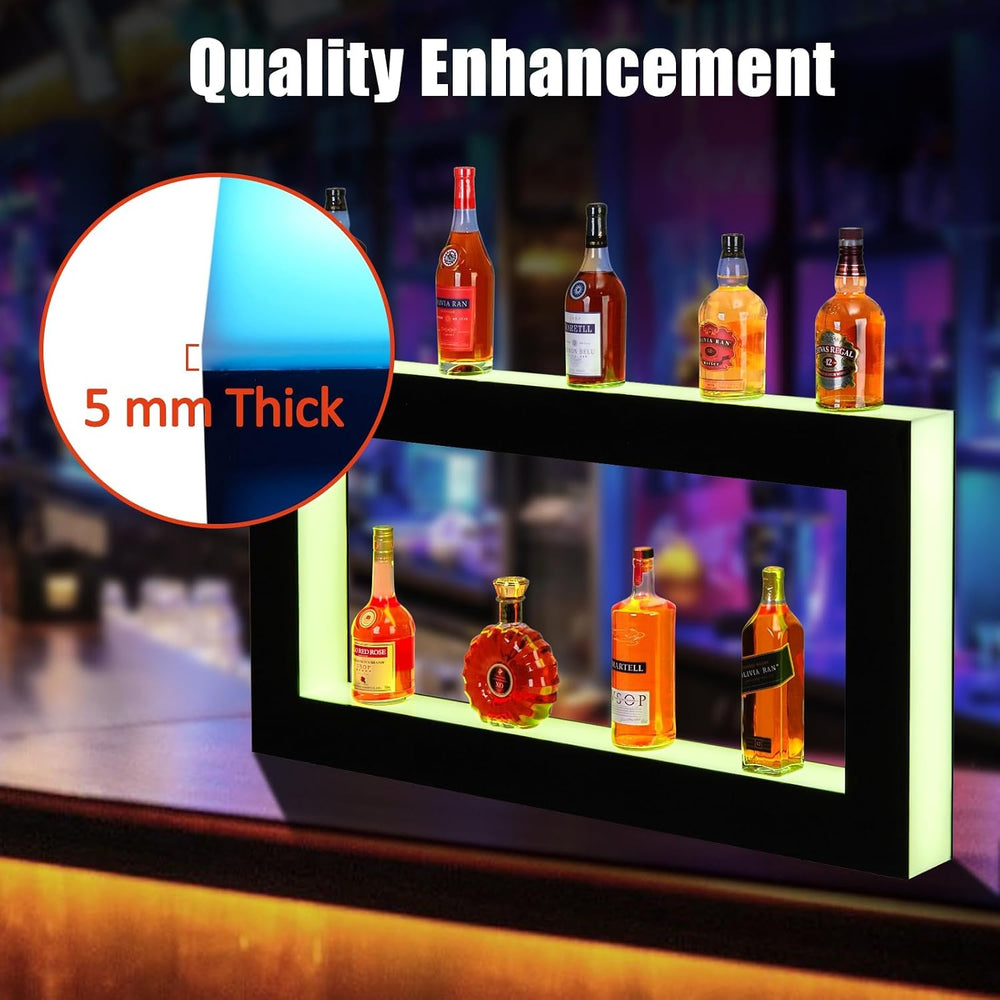 48 Inch LED Lighted Liquor Bottle Display Shelf, 2-Tier Acrylic Wall-Mounted ...