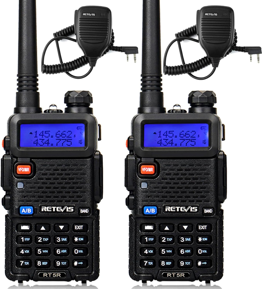 Retevis RT-5R Dual Band Walkie Talkies Long Range with Shoulder Mic, 2 Pack