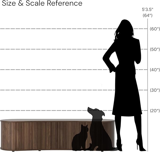 59" Fluted TV Stand with Sliding Tambour Door, Mid Century Modern Wood Media Console with Storage Cabinet, Entertainment Center for Living Room (Walnut)