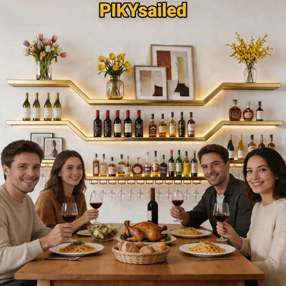 47.2" Wall Mounted LED Wine Rack, 3-Tier Floating Bar Shelves, Large Liq...