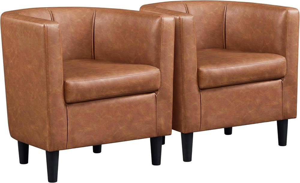 Yaheetech Barrel Accent Chairs Set of 2, Modern Armchairs, Brown