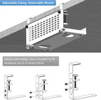 AEONS Universal Under Desk Cable Management Tray-Clamp Mount Hinged Swing Modesty Panel Organizer for Office Desks, Easy Access Flip-Down Position Power Strip Cord Storage No-Drill, 25 lb Capacity