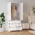 71" Armoire Wardrobe Closet, Bedroom Armoire Clothing Storage Cabinet | 3 Drawers & 2 Doors and Adjustable Shelves Modern Wooden with Aluminum Hanging Rod, Locker