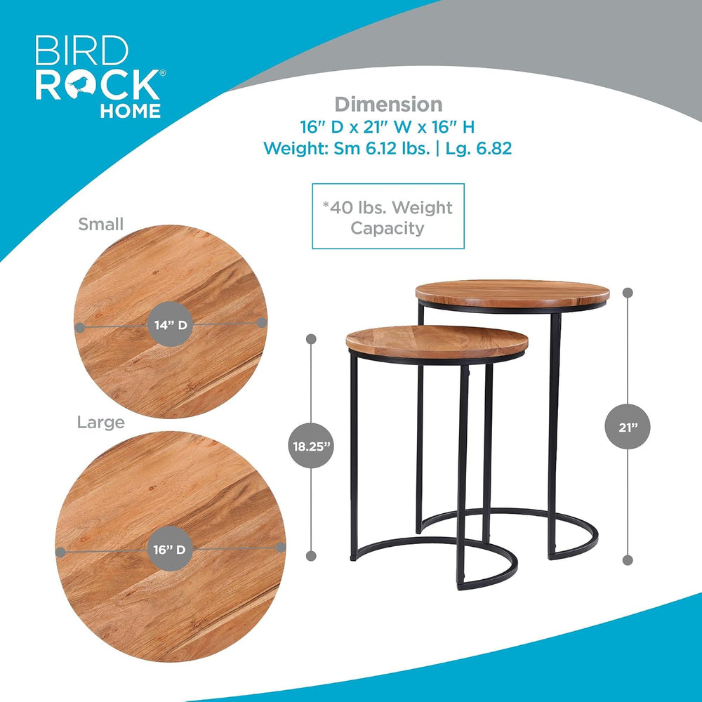 BIRDROCK HOME Wooden Nesting Side Tables - Mid Century Modern Stackable Coffe...