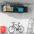 YOHKOH 4x8 Ft Overhead Garage Storage Rack, Adjustable Height, Heavy-Duty Garage Ceiling Storage Racks, 700lbs, Black, 4-Panel System
