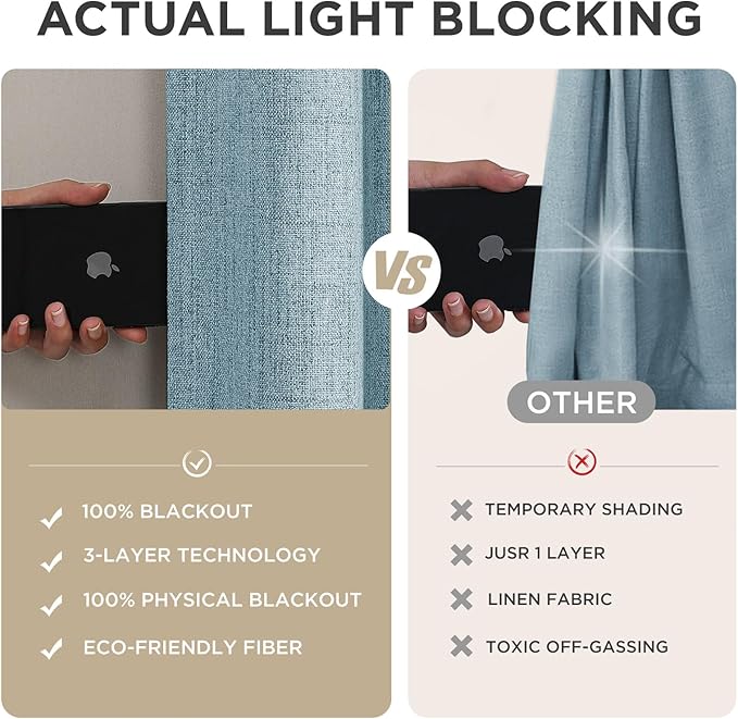Joydeco Blackout Curtains for Bedroom - 100% Light Blocking 2 Panels Sky Blue Drapes 66" W x 90" L, Thermal Insulated Room Darkening Curtains, Linen Textured for Living Room, Rod Pocket & Back Tabs