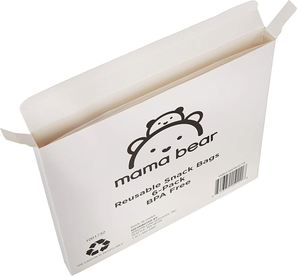 Amazon Brand - Mama Bear Reusable Snack Bags, Hook and Loop, One Size, 6-pack