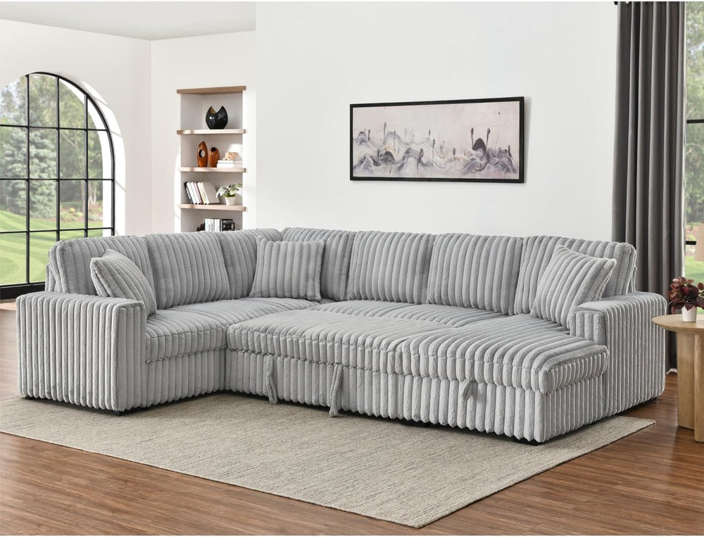 THSUPER 122-Inch Oversized U Shaped Plush Corduroy Fluffy Sectional Sleeper S...