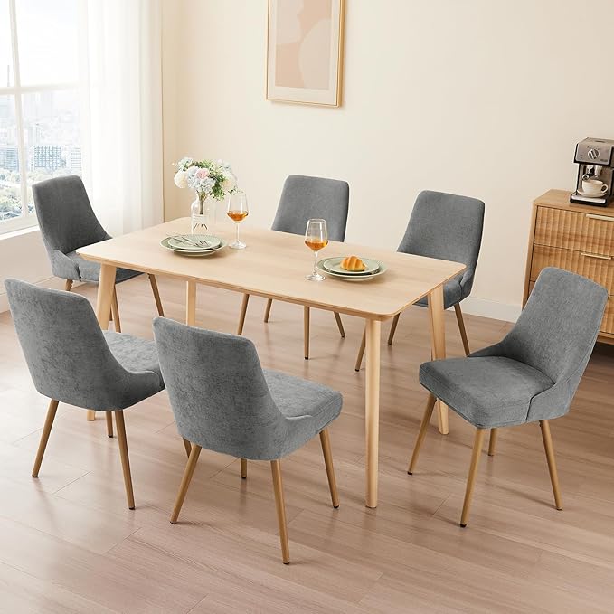 Modern Upholstered Dining Chairs Set of 6 with Thick Seat Cushion and Curved Back, Fabric Farmhouse Dinner Chair for Kitchen, Dining Room,Cafe (Fabric -Dark Gray, Set of 6)