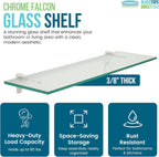 Spancraft Clear Floating Glass Shelf 8" X 36" in Chrome