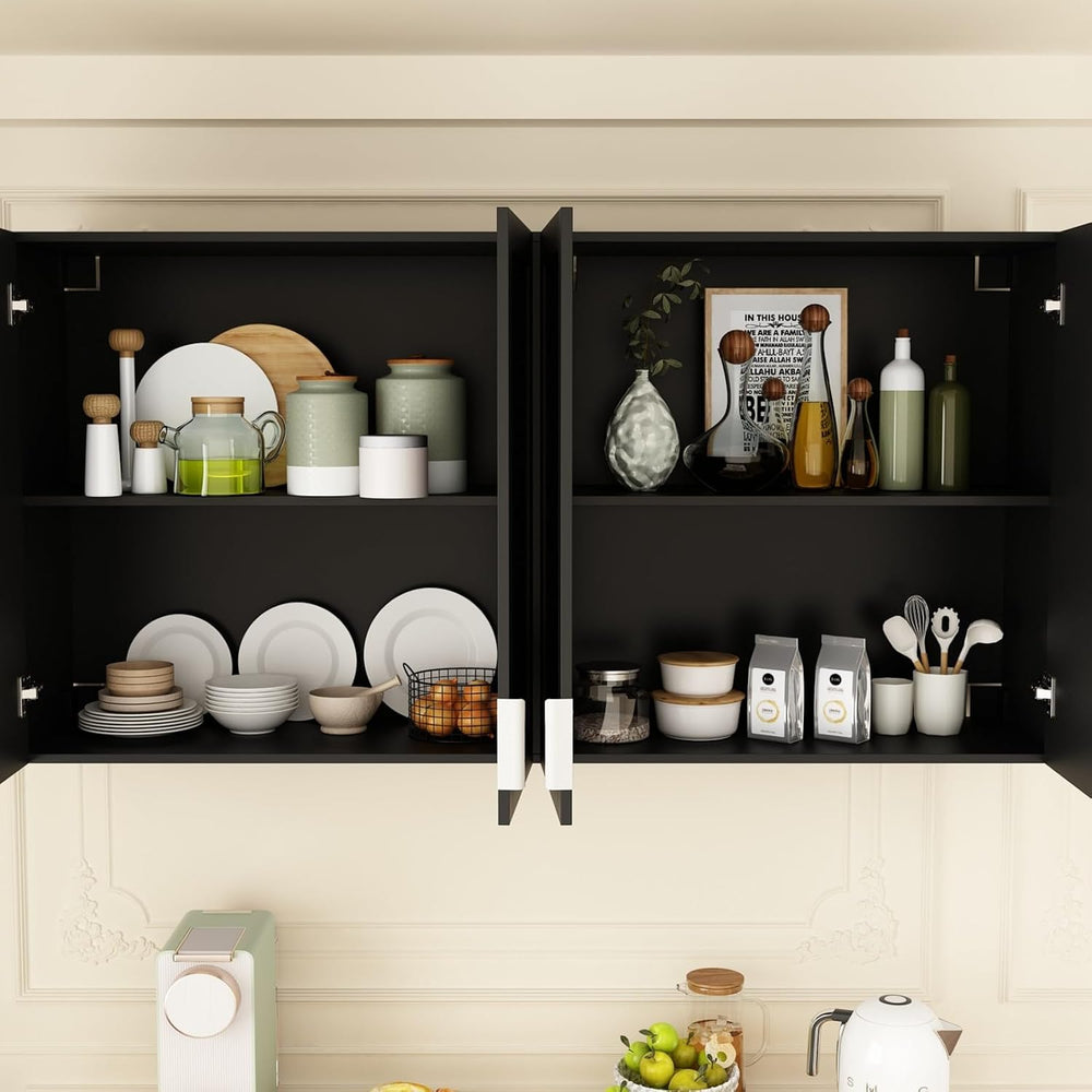 Kitchen Cabinet Set with 5 Drawers and Shelves, Wall-Mounted Pantry Cabinet S...