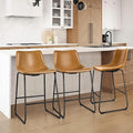 LEMBERI 26 inch Bar Stools Set of 3, Modern Counter Height Bar Stools, Faux Leather Barstool with Back and Metal Leg, Armless Bar Chairs for Kitchen Island (Whisky, 3pcs 26")