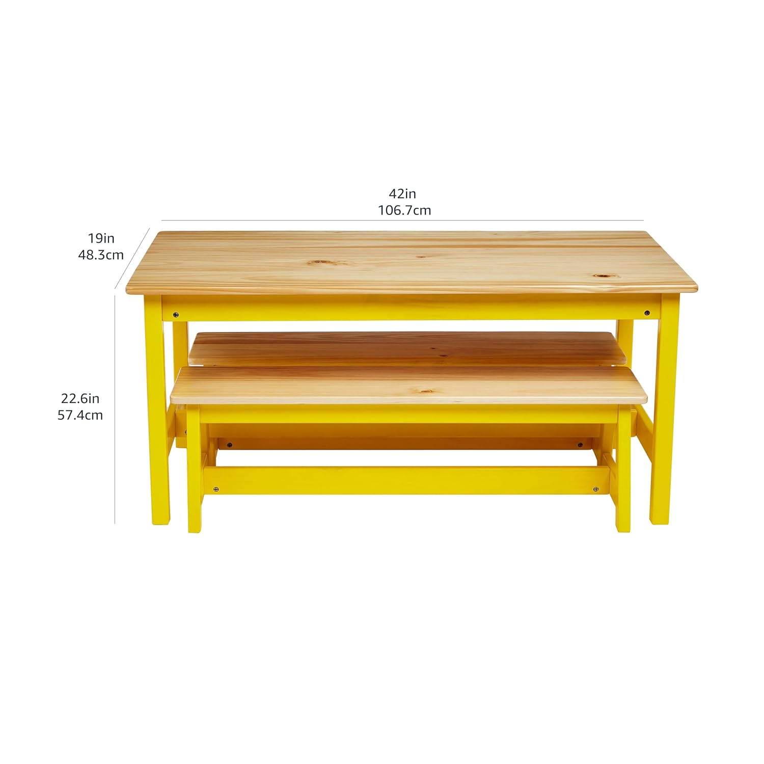 Amazon Basics Indoor Kids Picnic Table and Bench Set, Natural Solid Pine Wood, Activity Table for Art, Craft, Reading, Learning