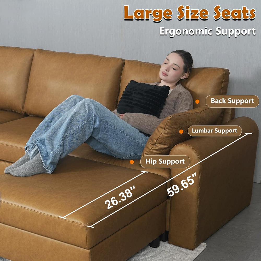EASE MOOSE Leather Sectional Couch, L Shaped Modular Sectional Sofa, Brown | ...