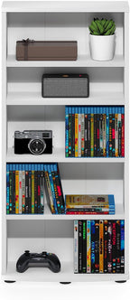 Furinno Jaya DVD Shelf, 5-Tier CD Rack, Media Shelf, White | Open Shelf, Adjustable Shelves, DVD Storage Cabinets for CD Blueray Game Disc, Easy Assembly, for Living Room, Home Office