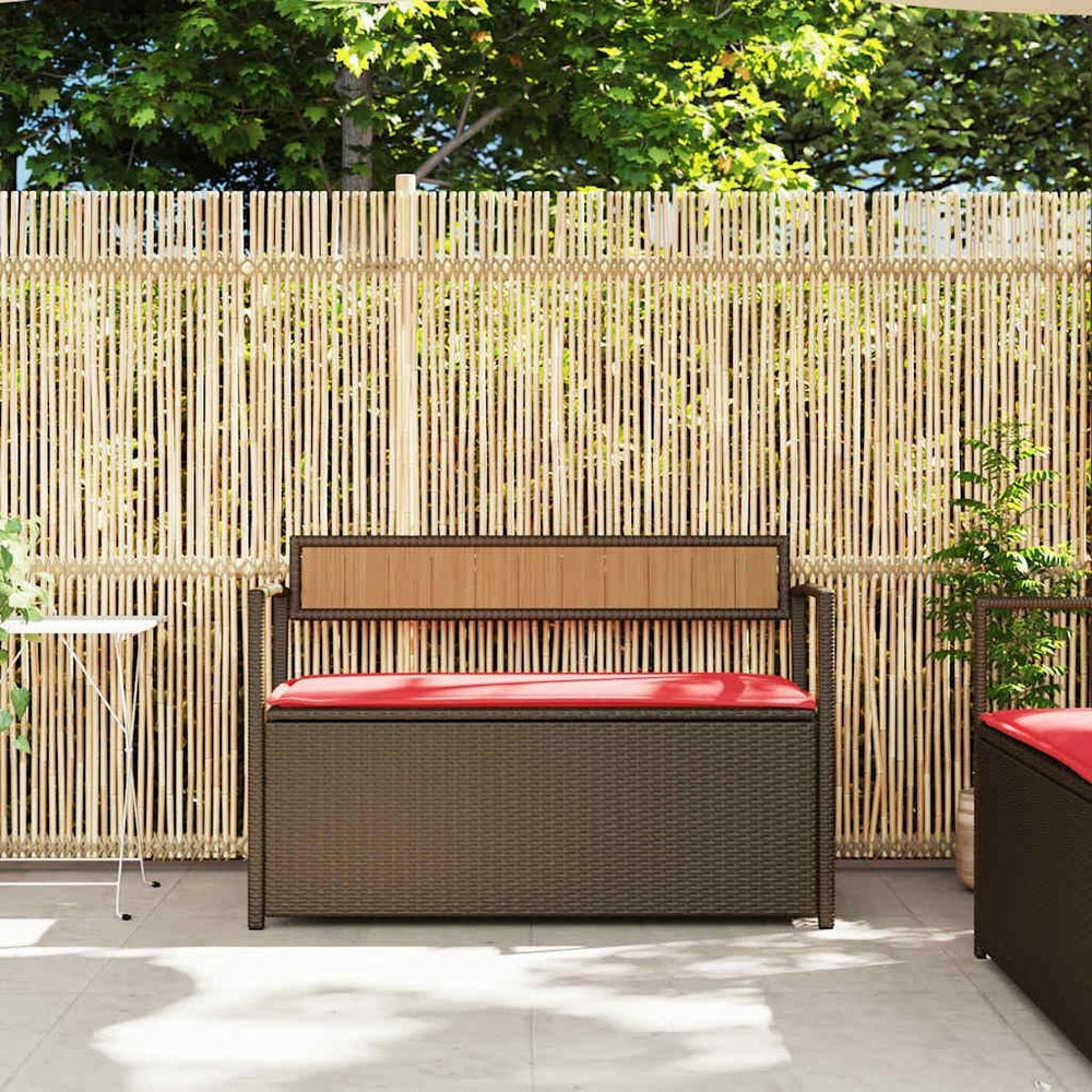 PE Rattan Patio Storage Bench with Cushion, Outdoor Seat for Cushions and Gar...