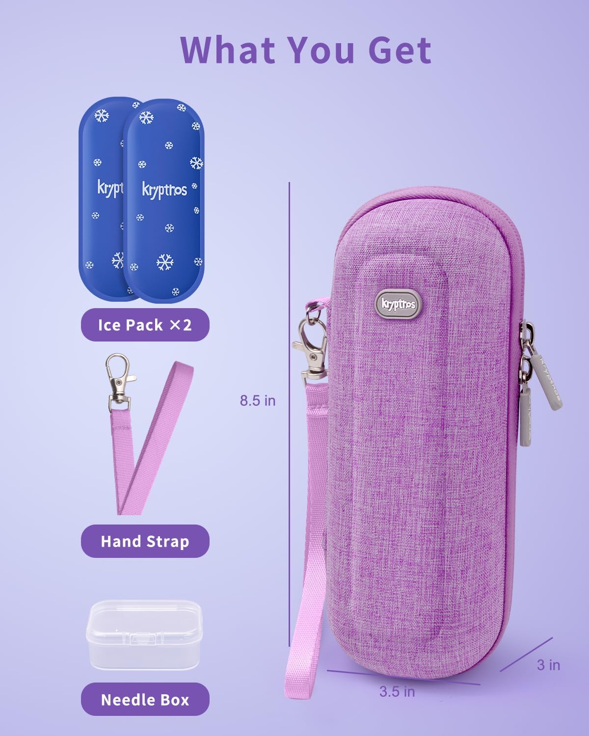Krypthos Insulin Cooler Travel Case, Diabetes Travel Bag with 2 TSA Approved Ice Packs, Portable Medication Organizer for Diabetic Insulin Pens, Vials & Syringes for Travel & Daily Use (Violet)