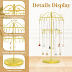 MODOWEY Rotating Necklace Holder Organizer Display Stand with 42 Hooks, 2 Tier Adjustable Metal Tree for Long Necklace Hanger Selling, Tall Spinning Bracelet Storage Rack for Men Women, Gold