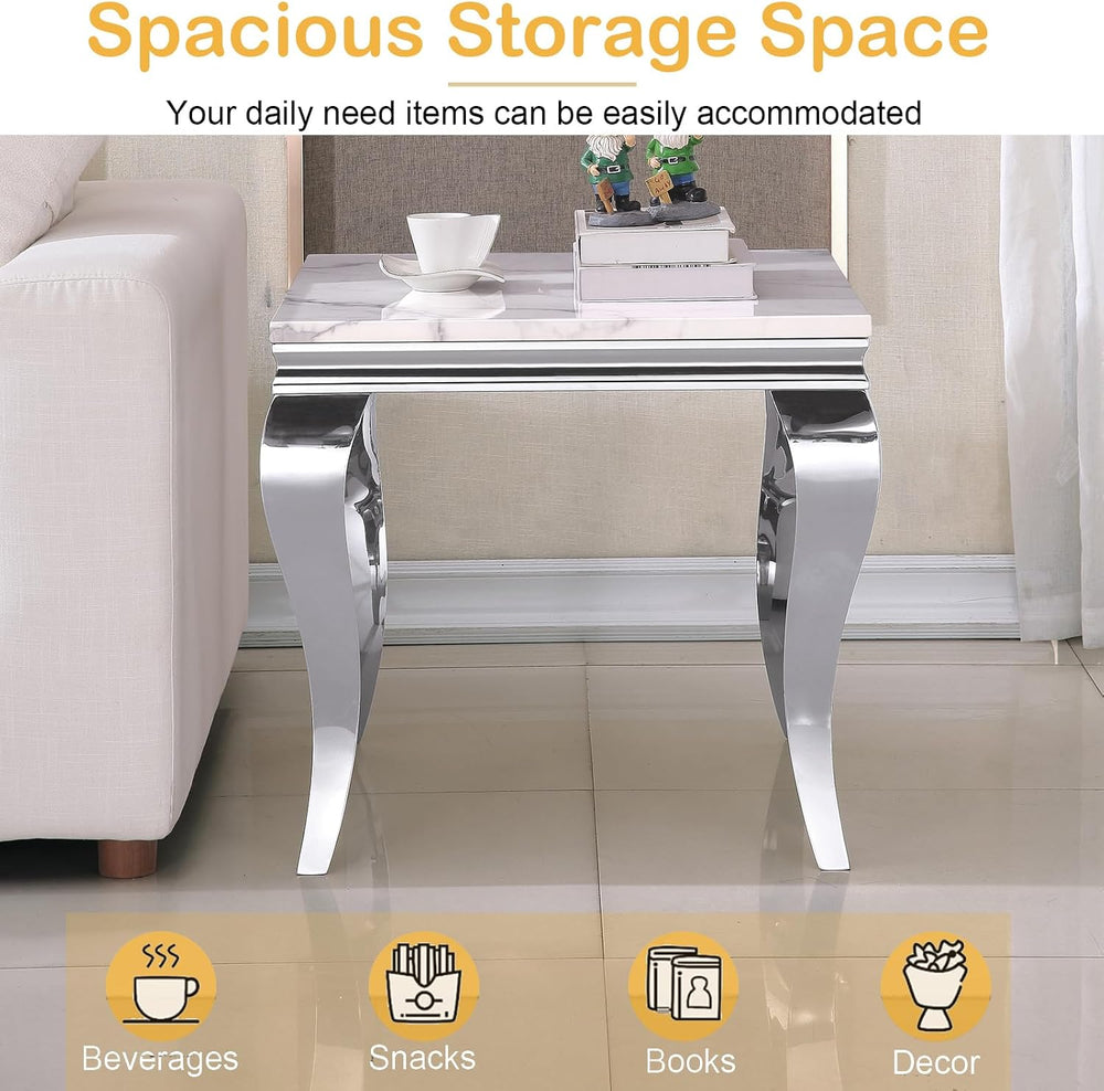 3 Piece Living Room Table Set, White Marble Coffee Table Set of 3, Modern Cof...