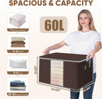 BALEINE 6 Pack Clothes Storage Bags, 16 Gallon Storage Containers with Reinforced Handle, Sturdy Zipper, Closet Organizer for Blanket, Comforter, Pillow, Bedding (Brown, 6 Pack)