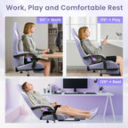 N-GEN GAMING Gaming Chair Video Game Computer Office Desk Use Ergonomic Reclining Backrest Adjustable Armrests Lumbar Support Footrest High Density Foam Breathable Fabric Heavy Duty Base (Purple)