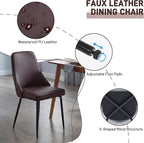 Modern Dining Chairs Set of 2, Faux Leather Upholstered Dining Room Chair Kitchen Chairs Dinner Side Chair with Curved Back and Metal Legs for Kitchen, Dining Room, Living Room, Brown