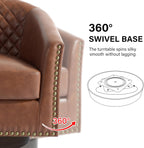 Swivel Barrel Accent Chair Set of 2, Comfy Modern Upholstered Round Faux Leather Arm Chair for Living Room, Bedroom, Brown