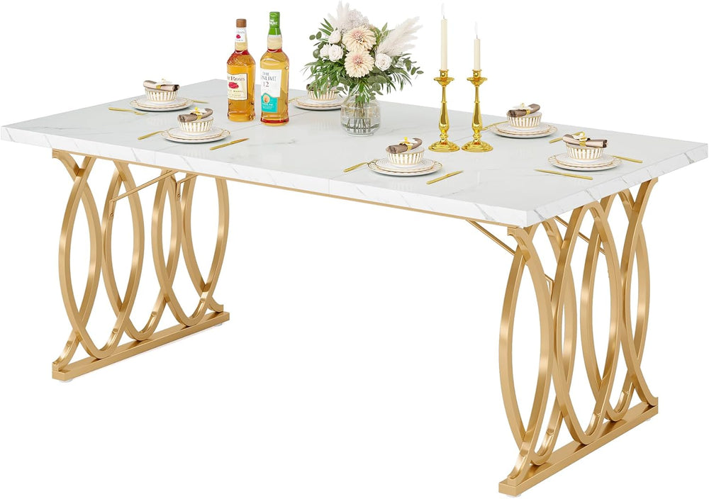 Tribesigns 63" Dining Table for 4 to 6, White and Gold Kitchen Table | M...