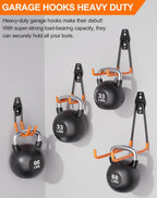 QcoQce 14 Pack Garage Hooks Heavy Duty with 2 Extension Cord Straps,Garage Storage Hooks, Wall Mount Hooks, Garage Organization and Tool Hangers for Bike, Ladder, Ropes and Garden Tools(Orange)