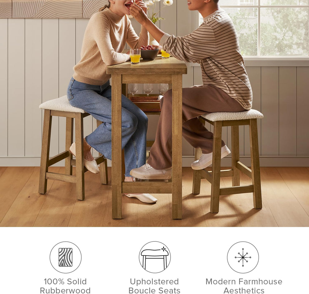 mopio Kelly Counter Table Set, 3 Piece, 2 Stools, Solid Wood
