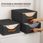 Closet Organizers and Storage - Large Stackable Storage Bins with Drawer, Fabric Bins for Organization, Collapsible Drawer Organizer Clothes for Bedroom, Living Room, 2 Pack, Black