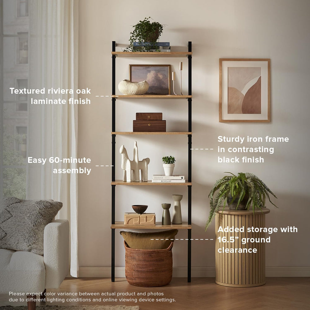 mopio Norwin Ladder Book Shelf, Wall-Mount Storage Rack, Wall Bookshelf, Farm...