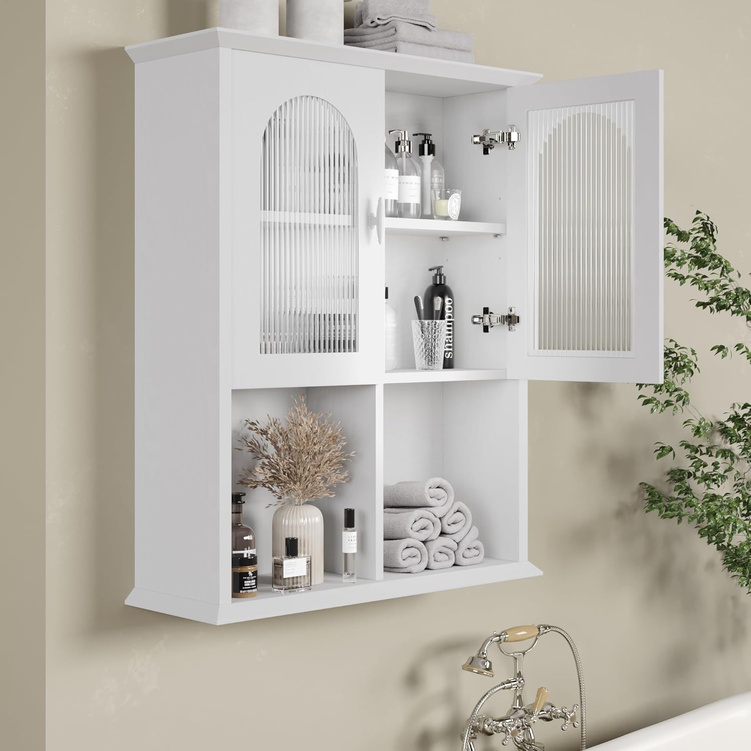 CJL Bathroom Wall Cabinet with Fluted Door, 23.6'' x 29.5'' Medicine Cabinet, Over The Toilet Storage Cabinet, White