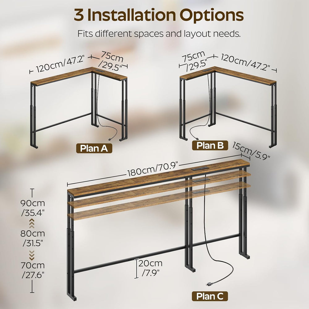 YATINEY 70.9" Narrow Console Table with Adjustable Height (27.6"-35...