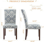 Parsons Dining Chairs Set of 2, Upholstered Nailhead Dining Room Kitchen Side Chair with Thick Cushions and Wood Legs, White/Blue
