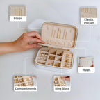 Small Travel Jewelry Box Organizer for women & Girls, Portable Small Travel Jewelry Case Organizer for Traveling, PU Leather Mini Box for Earrings, Necklaces, Rings, Bracelets - White