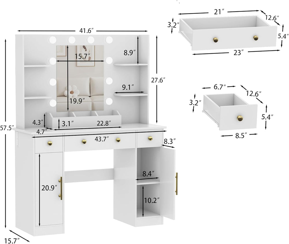 HUANLEGO Vanity Desk with Mirror and Lights, Makeup Vanity with Mirror and LE...