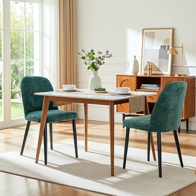 Upholstered Dining Chairs Set of 2 Modern Kitchen Chairs Chenille Fabric Dini...