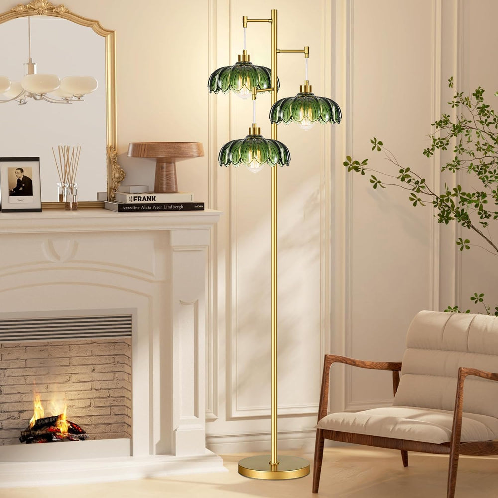 QIYIZM Glass Floor Lamp for Living Room,Bedroom,Mid Century Modern Standing L...