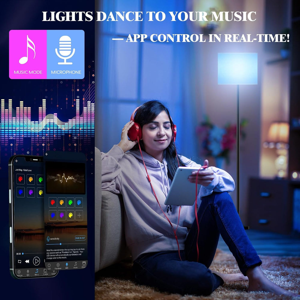 Qaubauyt Smart LED Floor Lamp with APP Control & RGB Colors - Dimmable St...
