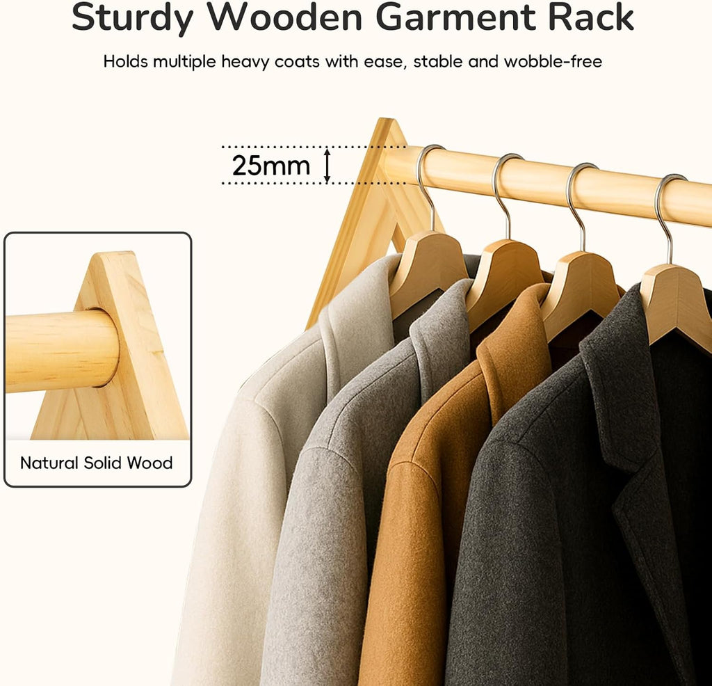 Wood Clothes Rack with Storage, Freestanding Clothing Racks for Hanging Clothes Garment Rack for Bedroom, Entryway, Living Room