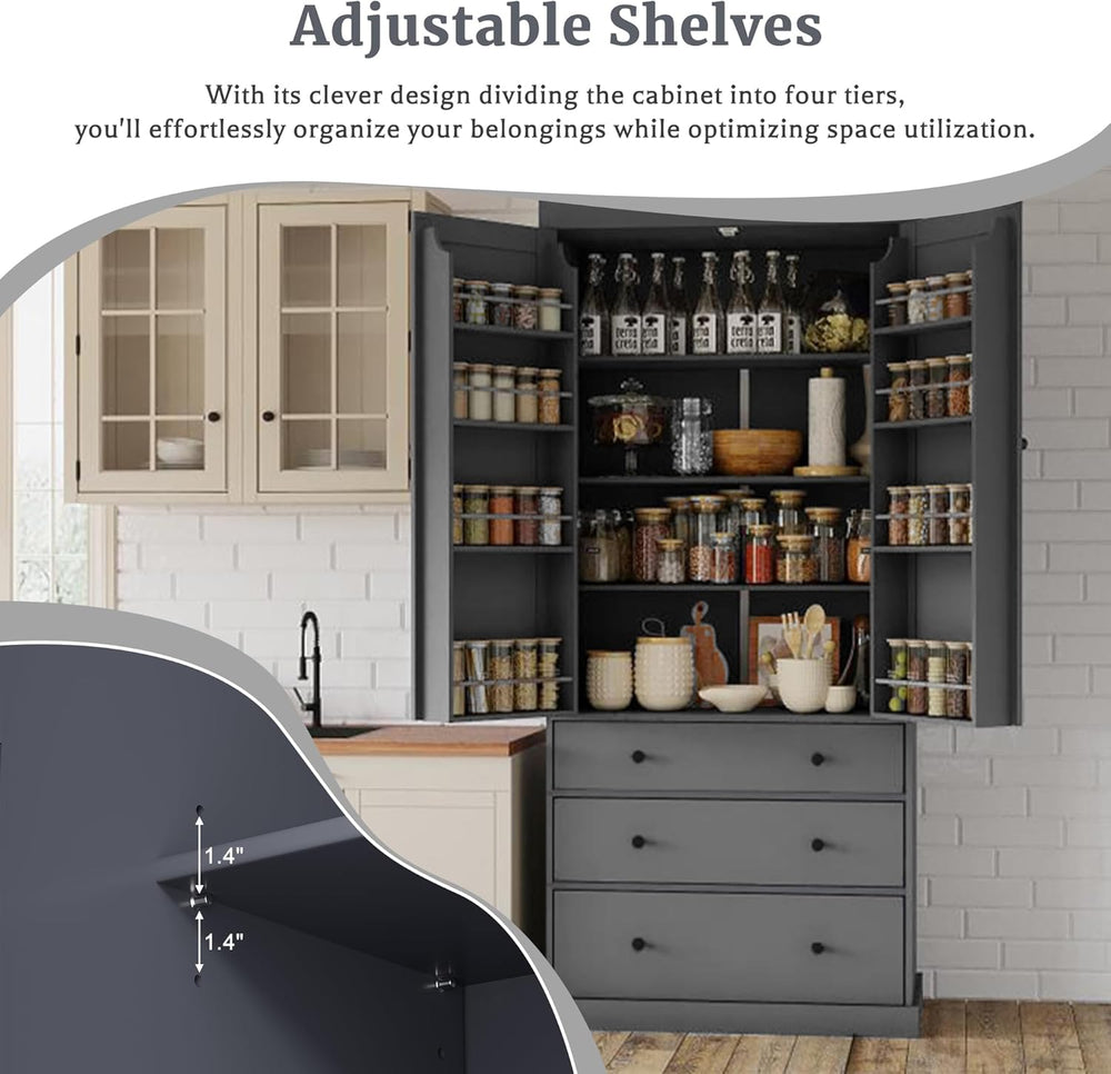 Spaco 77" Kitchen Pantry Cabinet with 3 Large Drawers,Farmhouse Pantry C...