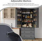 77-Inch Farmhouse Kitchen Pantry Cabinet - Freestanding Tall Storage with 3 Adjustable Shelves, 8 Door Shelves, 3 Slide-Out Drawers, 110lbs Shelf Capacity, Anti-Tip Design, Easy Assembly (Gray)