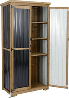 Outdoor Storage Cabinet with Shelf, Wood & Metal Storage Shed with Waterproof Roof & Lockable Doors,Tall Outdoor Cabinets for Patio Backyard, Gardening Tools and Accessories, Brown